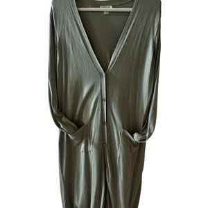 Garnet Hill Sage Green Knit Sweater Long Cardigan #Layer #linen Size M Women
